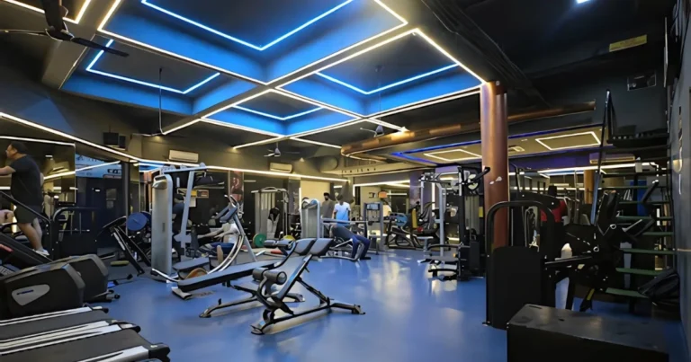 ambient lights and quality gym Equipments of Physc Gym Kharghar