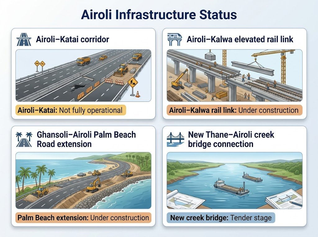 Airoli Infrastructure Status is visible in this image