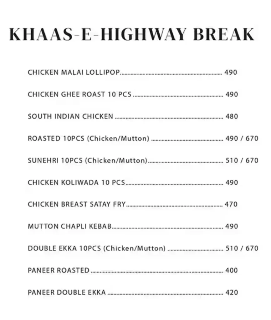 Highway Break Taloja, Navi Mumbai menu is visible in this image.