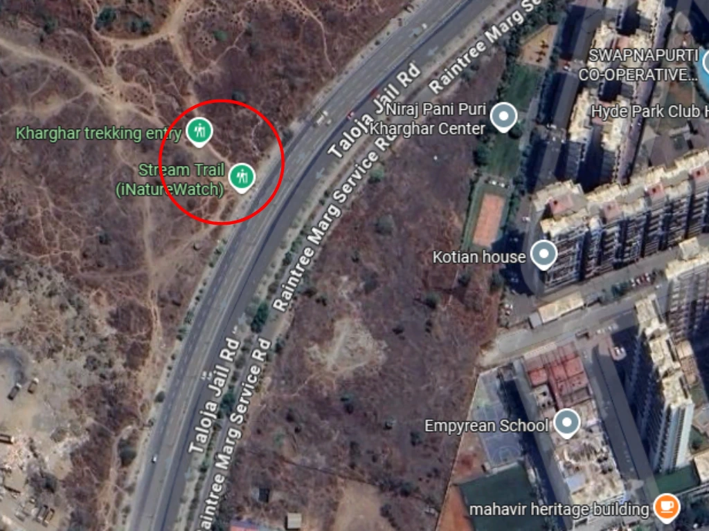 The trekking point of Kharghar Hills from Sector 35 of Kharghar is visible in this image through maps.