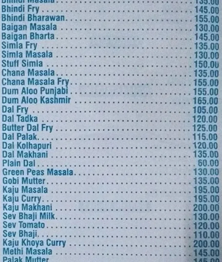 Mirchi Hotel Menu is Visible in this Image