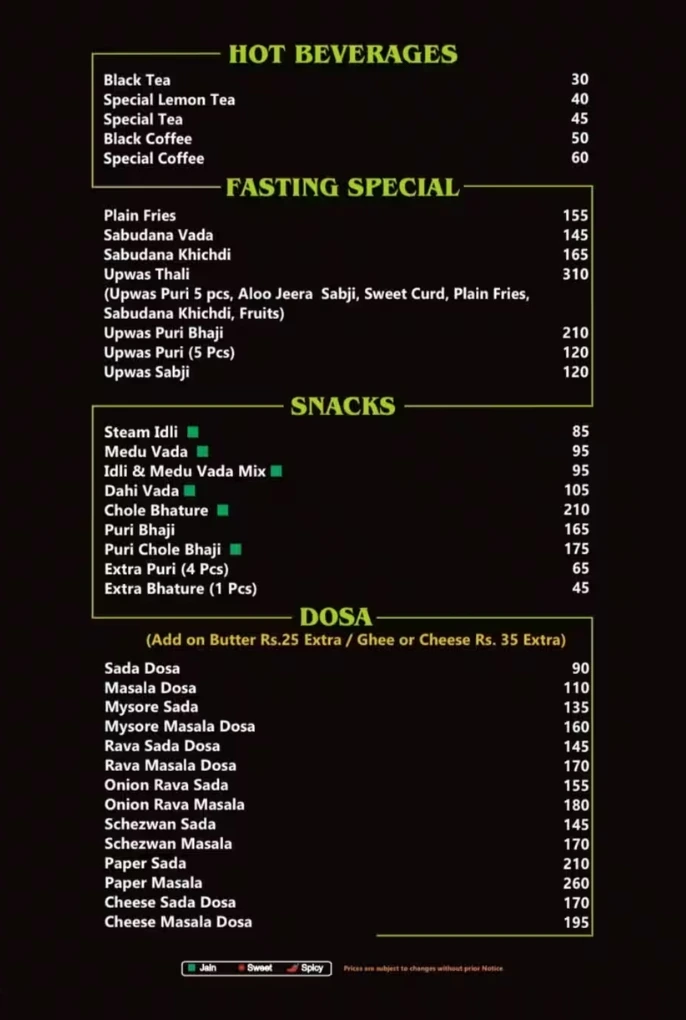 this is menu page 1 of Reva pure veg restaurant vashi