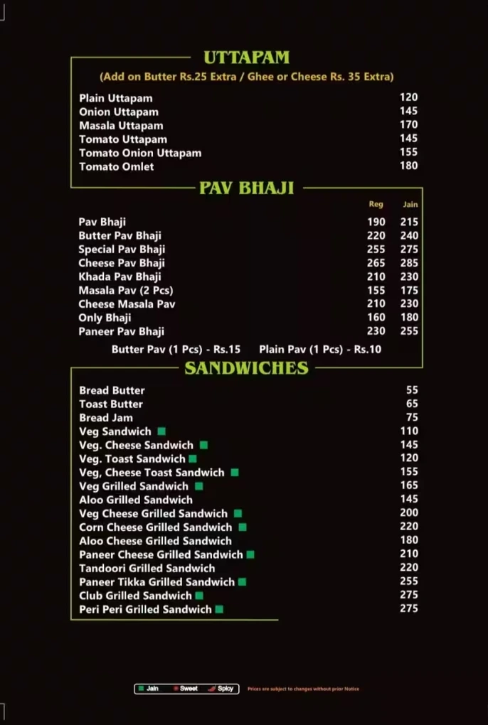 this is menu page 2 of Reva pure veg restaurant vashi