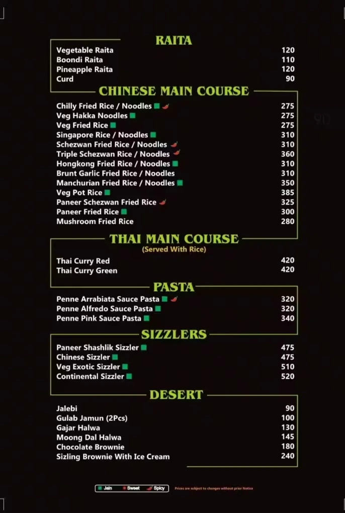 this is menu page 8 of Reva pure veg restaurant vashi