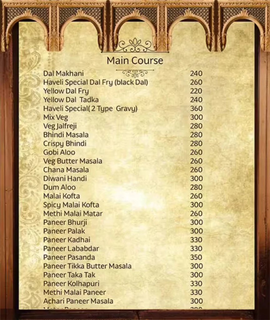 The Amritsar Haveli Menu is visible in this image.