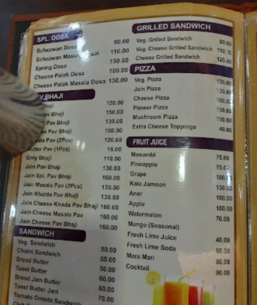 Visawa Pure Veg Menu is Visible in this Image