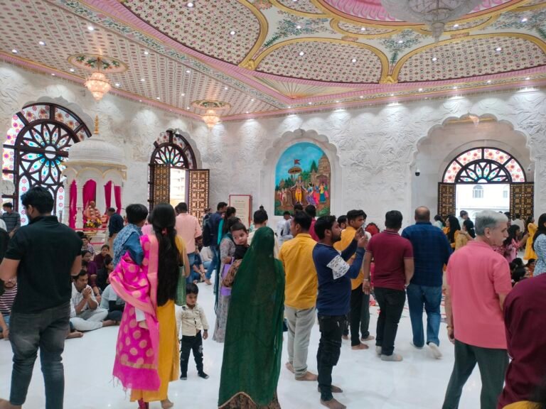 Devotees during darshan inside ISKCON Kharghar
