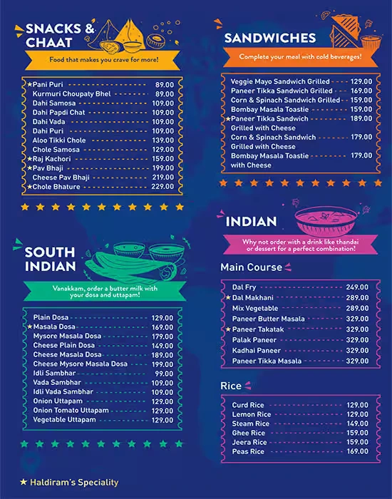 Second page of menu of Haldiram restaurant vashi