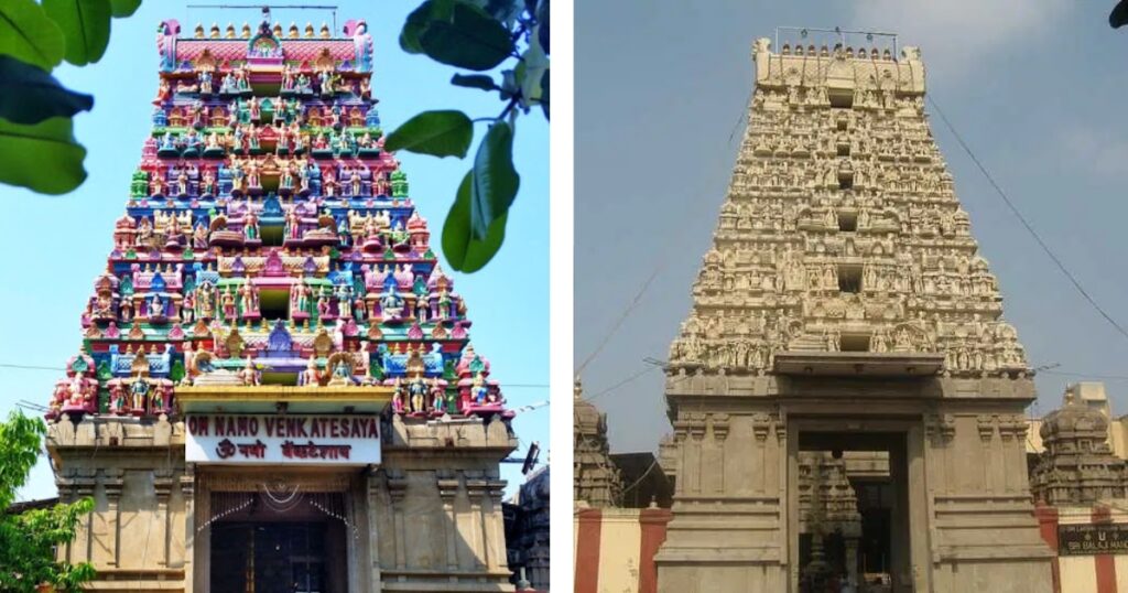 Image of Balaji Temple before construction and after construction.