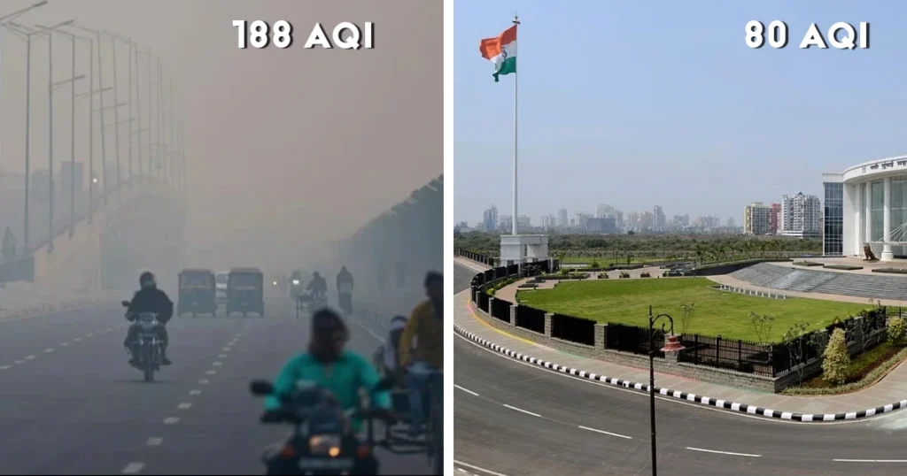 AQI of Navi Mumbai and Noida is presented in this image.