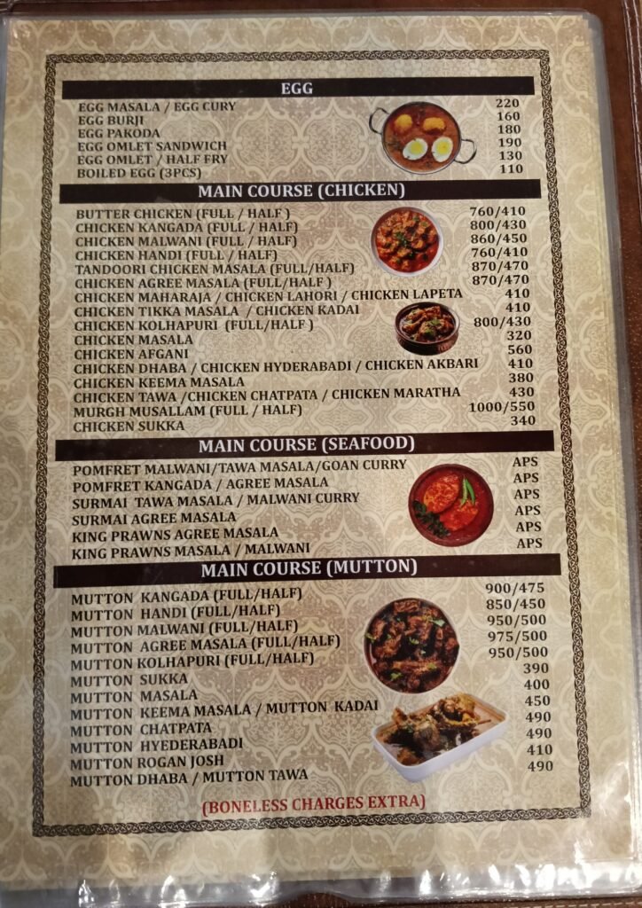 This image is about Rangoli Family Restaurant & Bar menu Pg 1