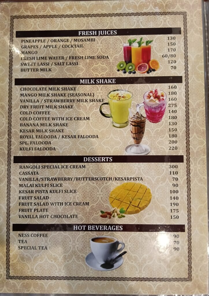 This image is about Rangoli Family Restaurant & Bar menu Pg 4