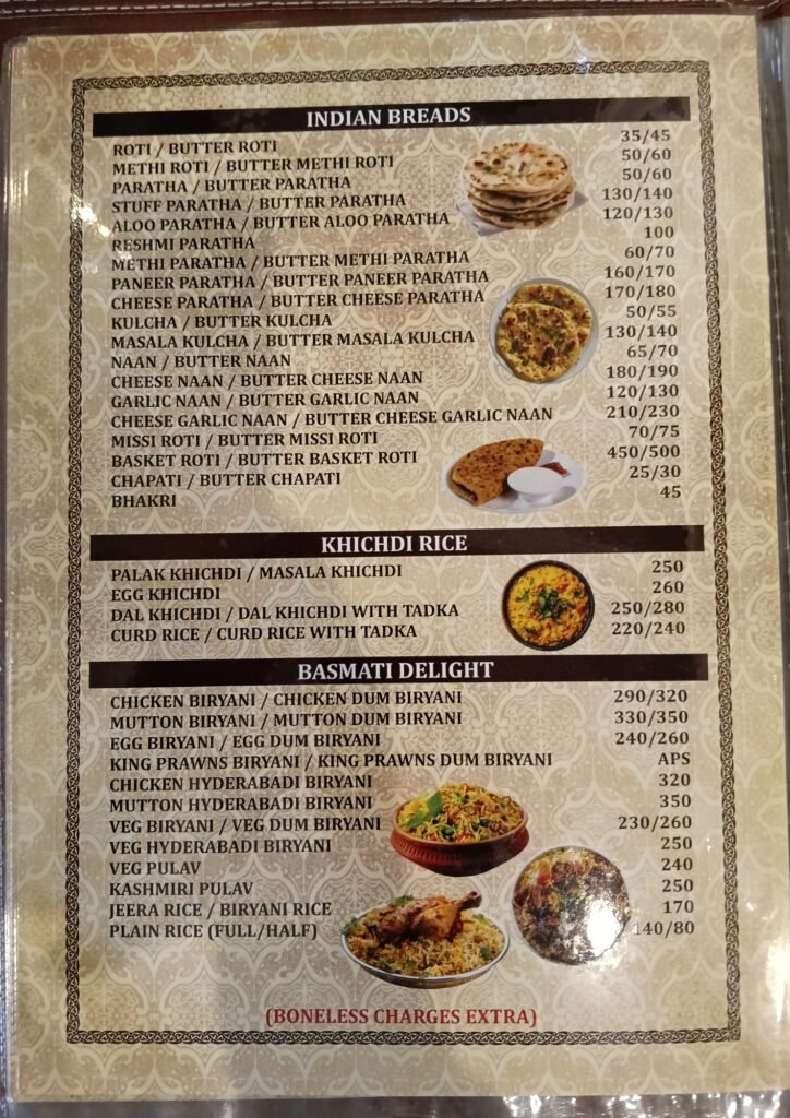 This image is about Rangoli Family Restaurant & Bar menu Pg 7