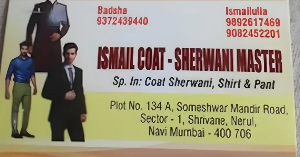 TAILOR ISMAIL COAT SHERWANI MASTER is visible in this image.