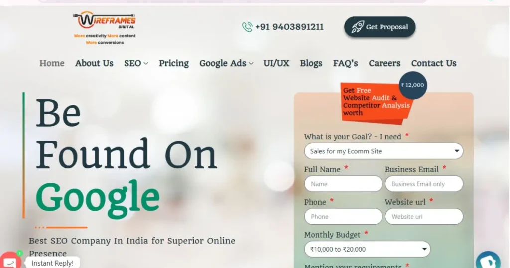 Wireframes Digital Digital Marketing Solutions is visible in this image.