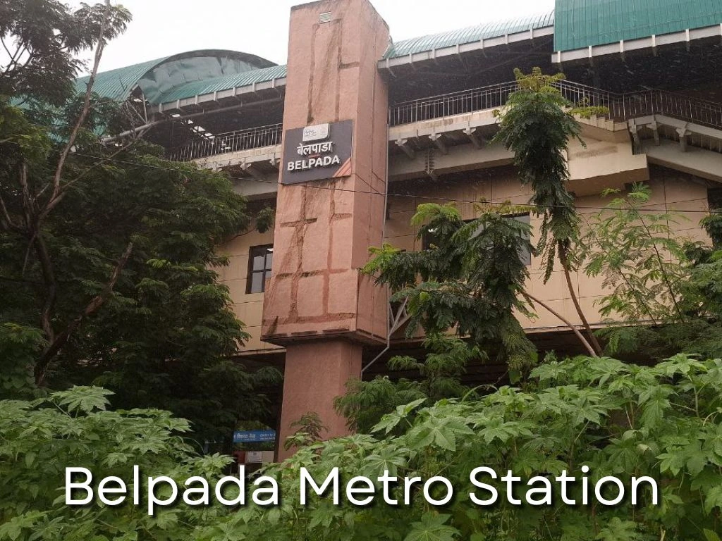 Front view of Belpada Metro Station in Navi Mumbai.