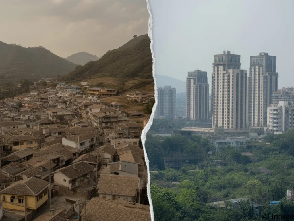 this image shows the transformation of upper kharghar from village to city is visible in this image.