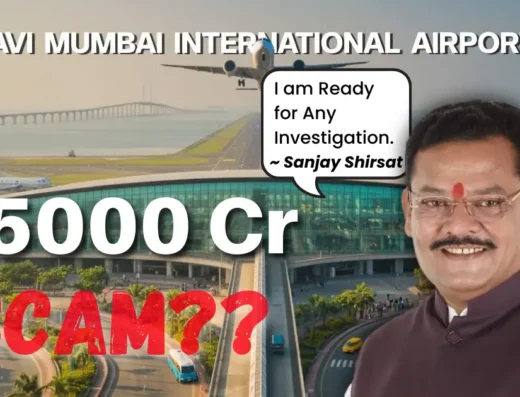 In this image we can see the politician Sanjay shirsat being accused of 5000 cr land scam about airport and him responding with "I am ready for any investigation".