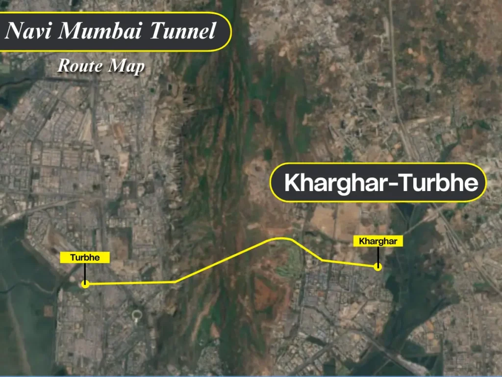 Kharghar–Turbhe Tunnel Time line detailed map is visible in this image.