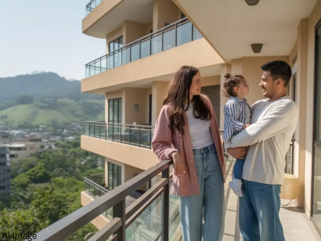 A happy couple near kharghar hills in an apartment of upper kharghar is visible in this image.