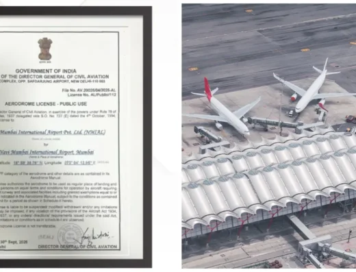 A photo of DGCA lincense for NMIA airport and an image of aerodrome is visible in this image