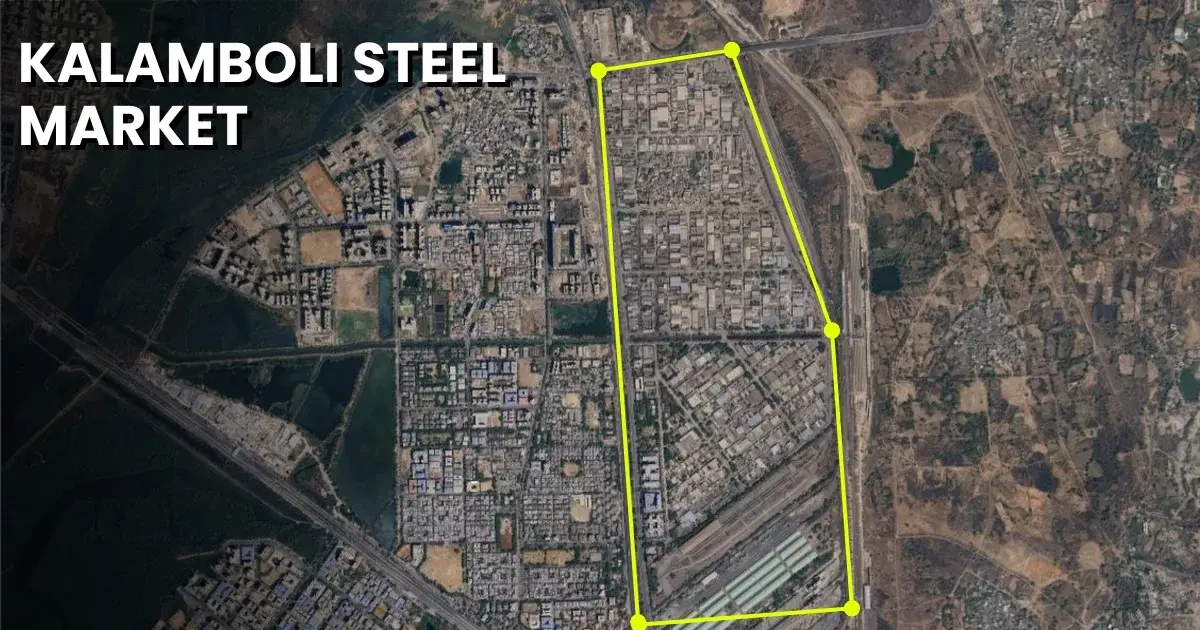 A map of kalamboli steel market with an outline is visible in this image.