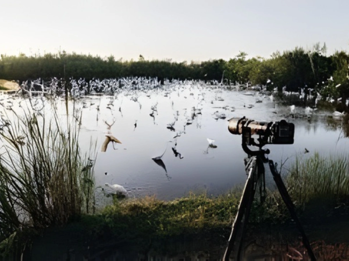 turbhe lake flamingos is visible in this image