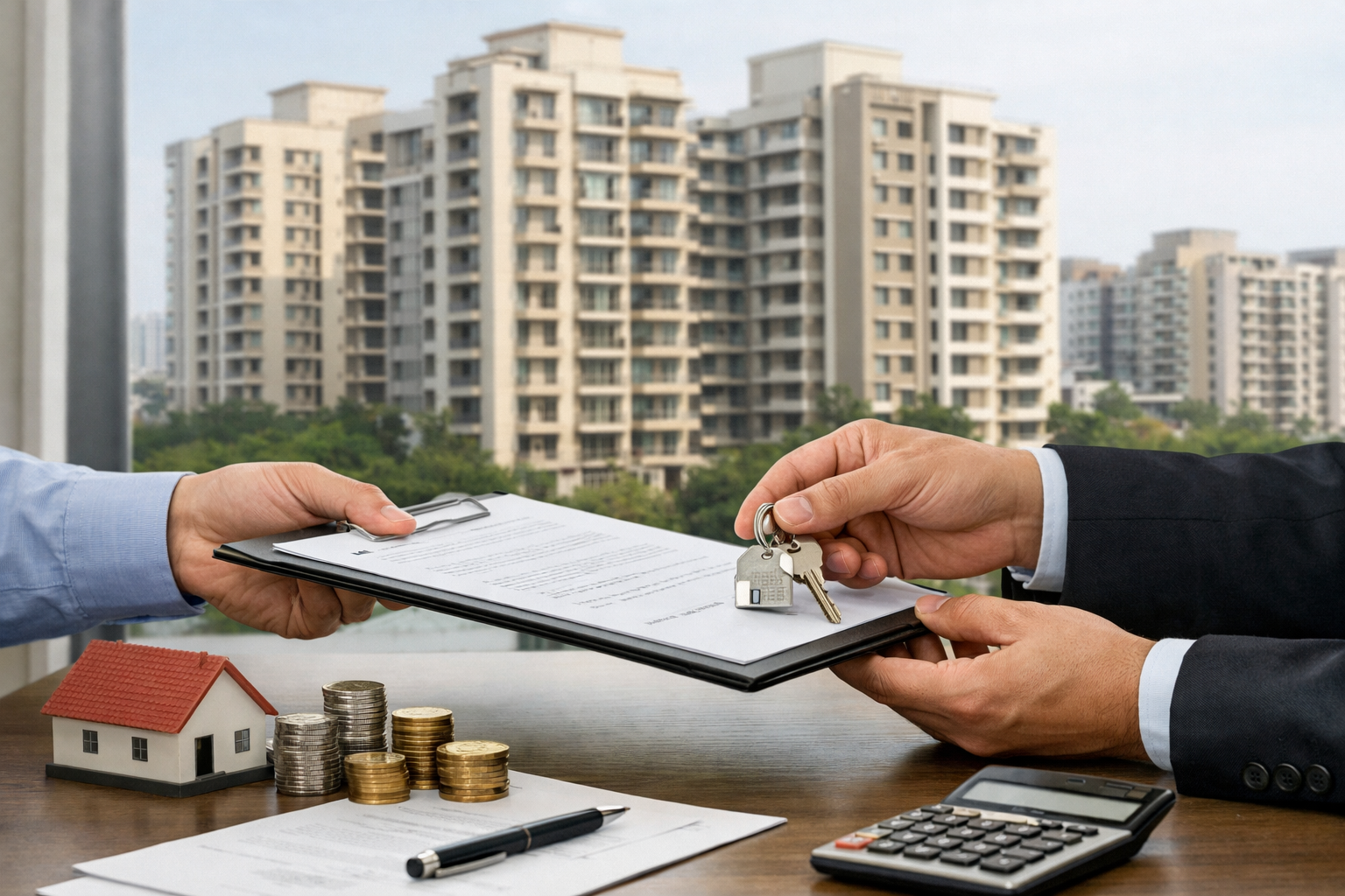 Flat price negotiation concept between property buyer and seller