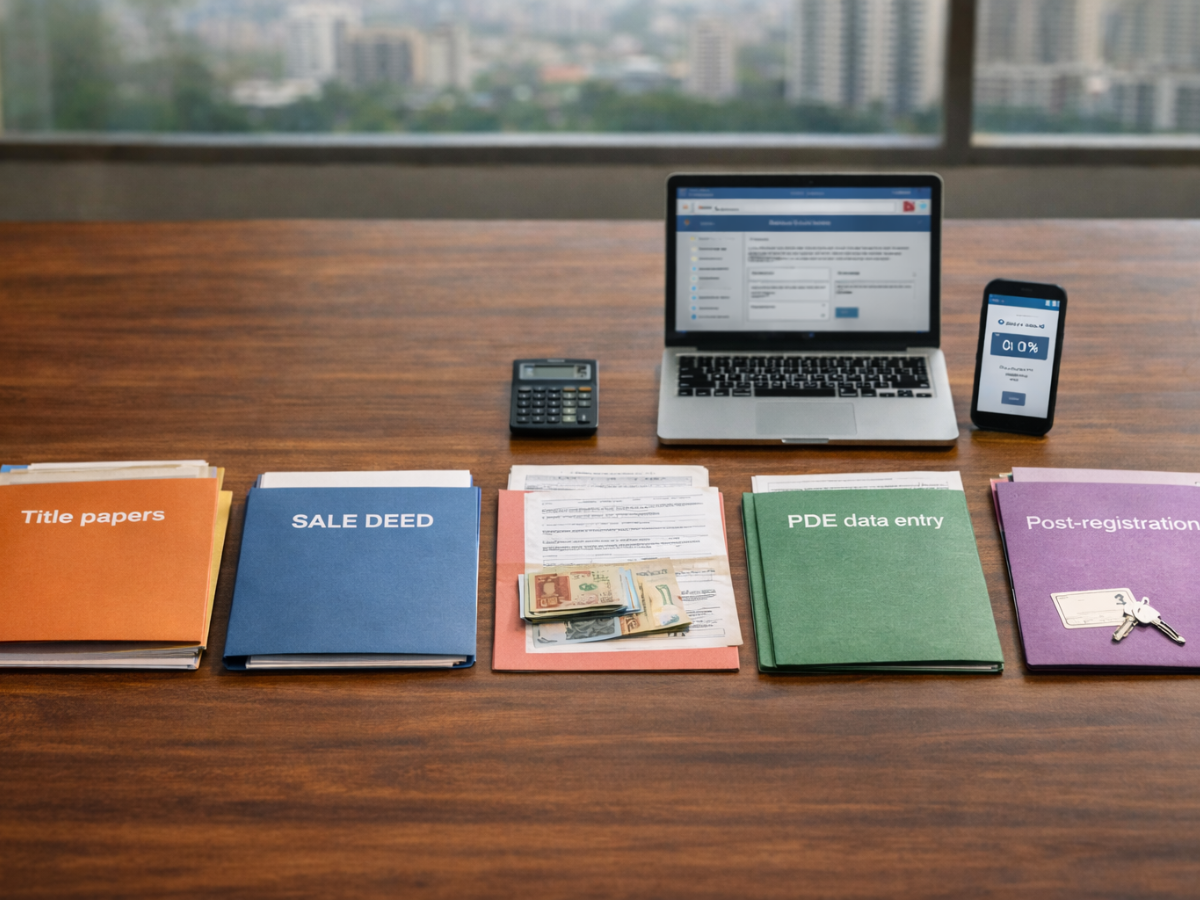 How sale deed registration in Navi Mumbai actually works, step by step is visible in this image.