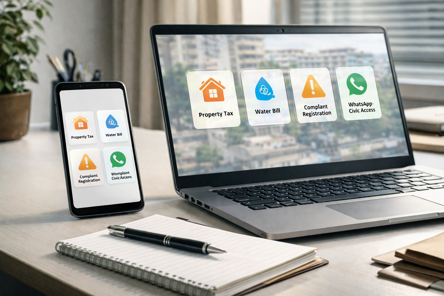 Digital setup for using online municipal services in Navi Mumbai.