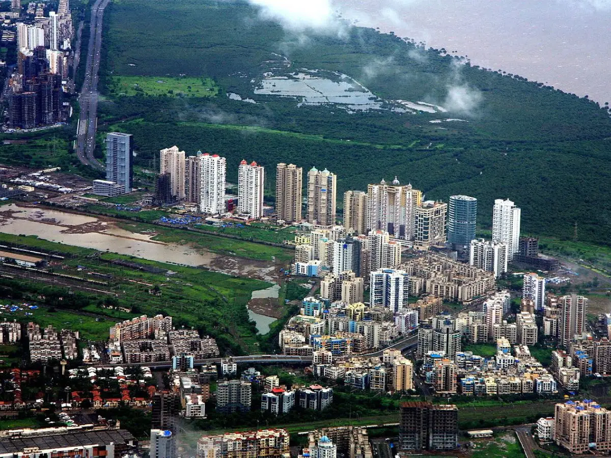 Navi Mumbai skyline showing planned residential nodes is visible in this image