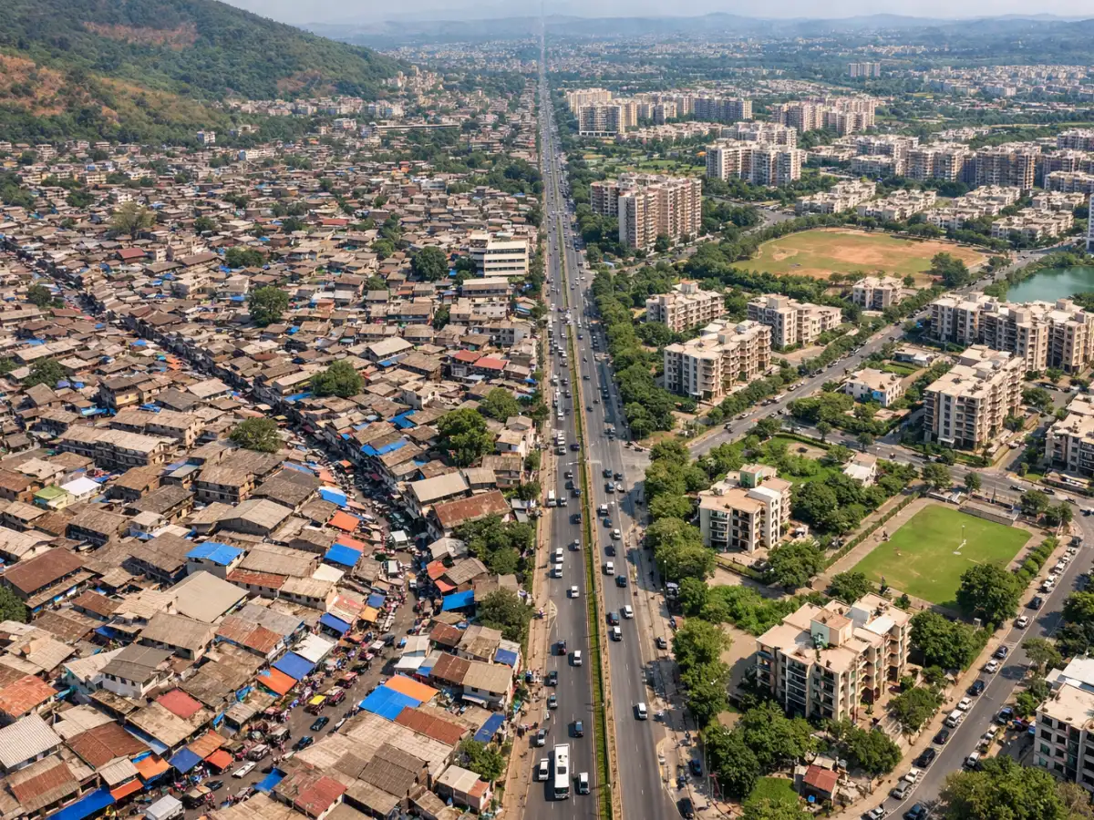 Old Panvel vs New Panvel comparison showing crowded market area and planned residential sectors