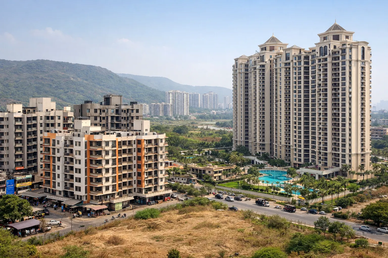 Kharghar property growth factors showing residential sectors, improved road connectivity, metro influence, airport-linked development, and future business district potential