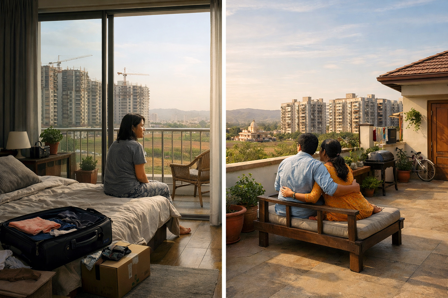 Water and daily livability issues in Taloja with apartment societies, water tankers, and suburban housing environment