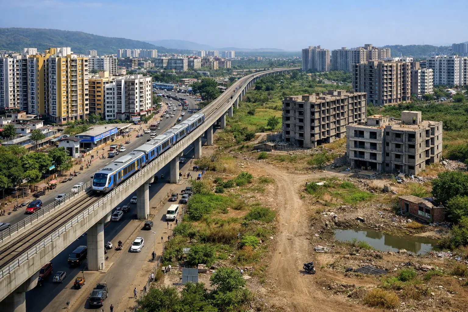Rent vs buy decision in Taloja with mid-rise apartment societies and developing roads in Navi Mumbai