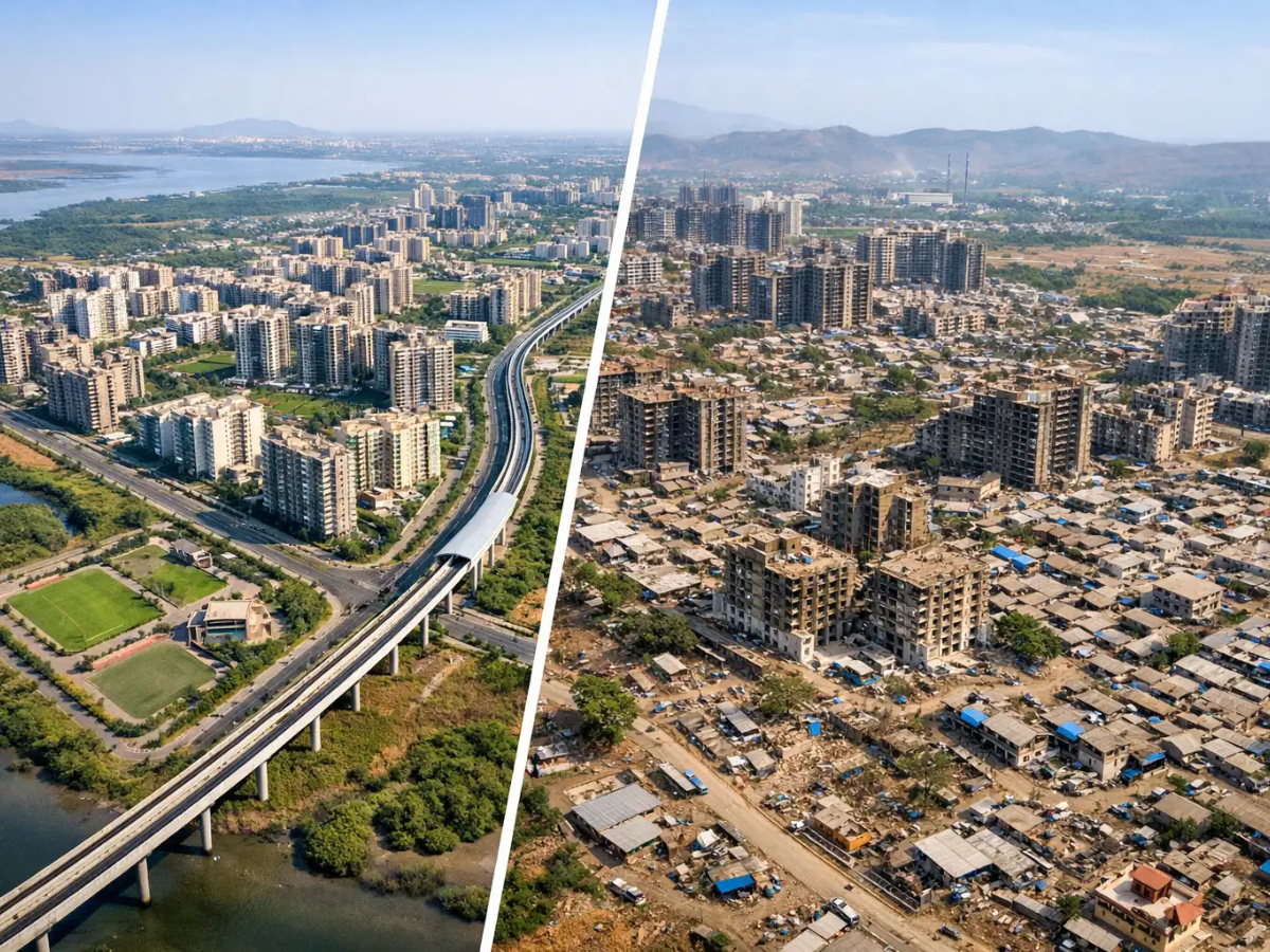 Ulwe vs Taloja comparison showing developing infrastructure and residential areas in Navi Mumbai