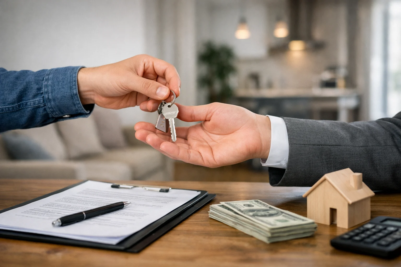 Tenant and landlord negotiating rental agreement and security deposit. is visible in this image