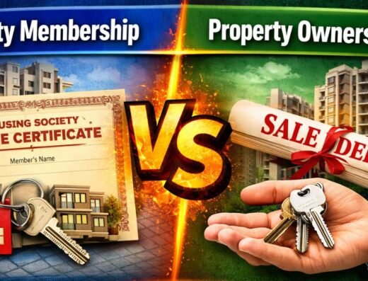 Society Membership vs Property Ownership in navi Mumbai thumbnail is visible in this image.