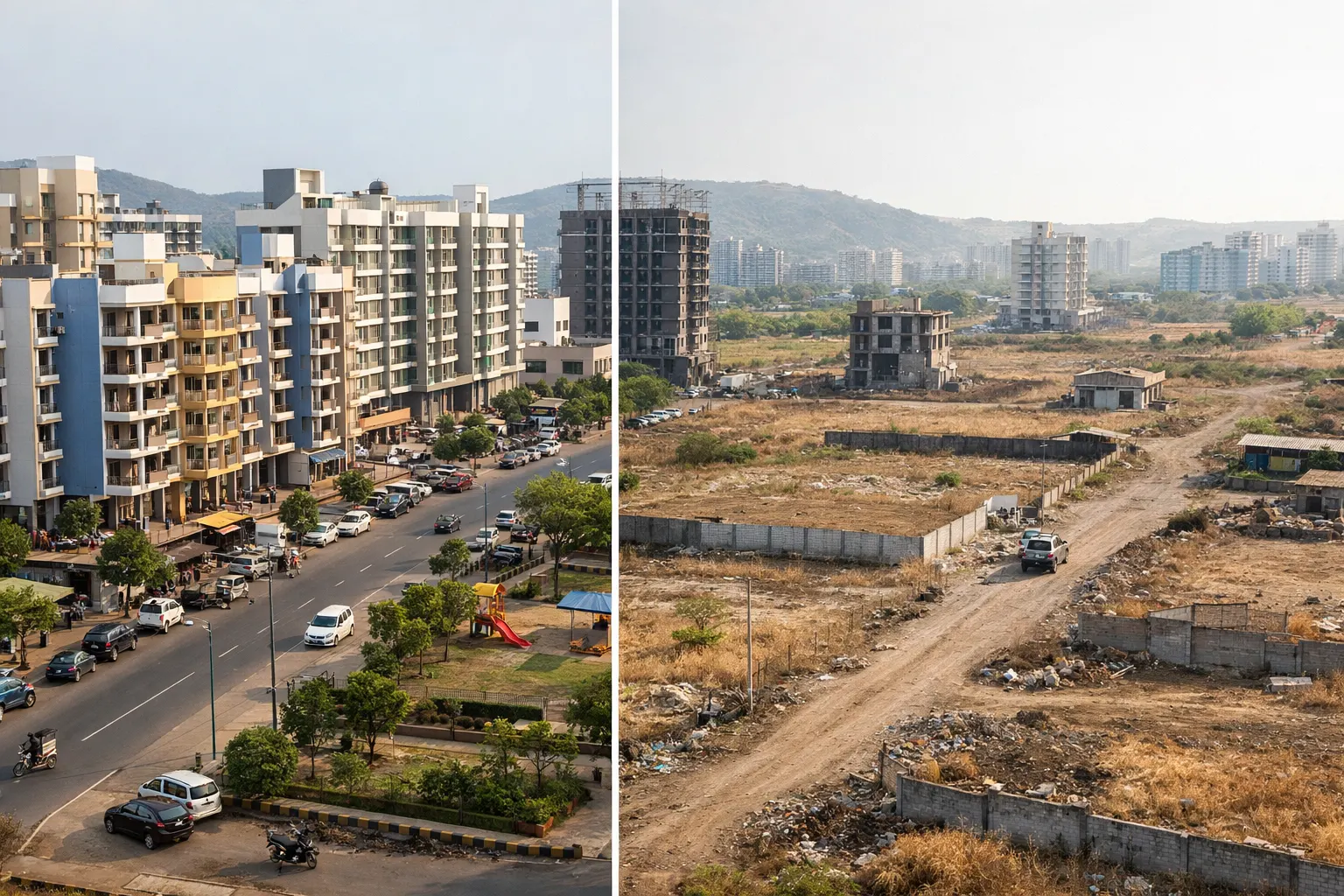 Mixed residential development in Ulwe with completed buildings and ongoing construction across sectors