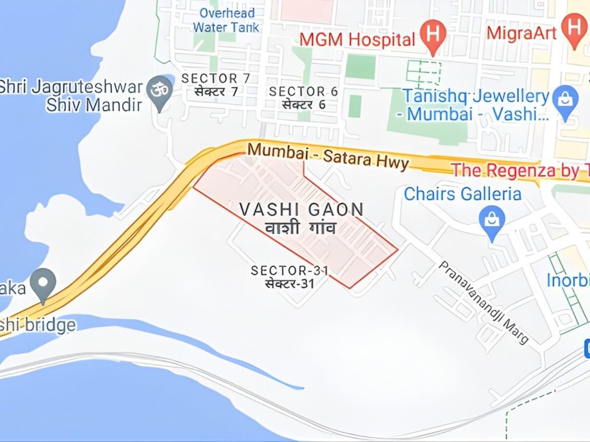 Vashi Navi Mumbai map showing sectors and central connectivity within a developed residential and commercial node