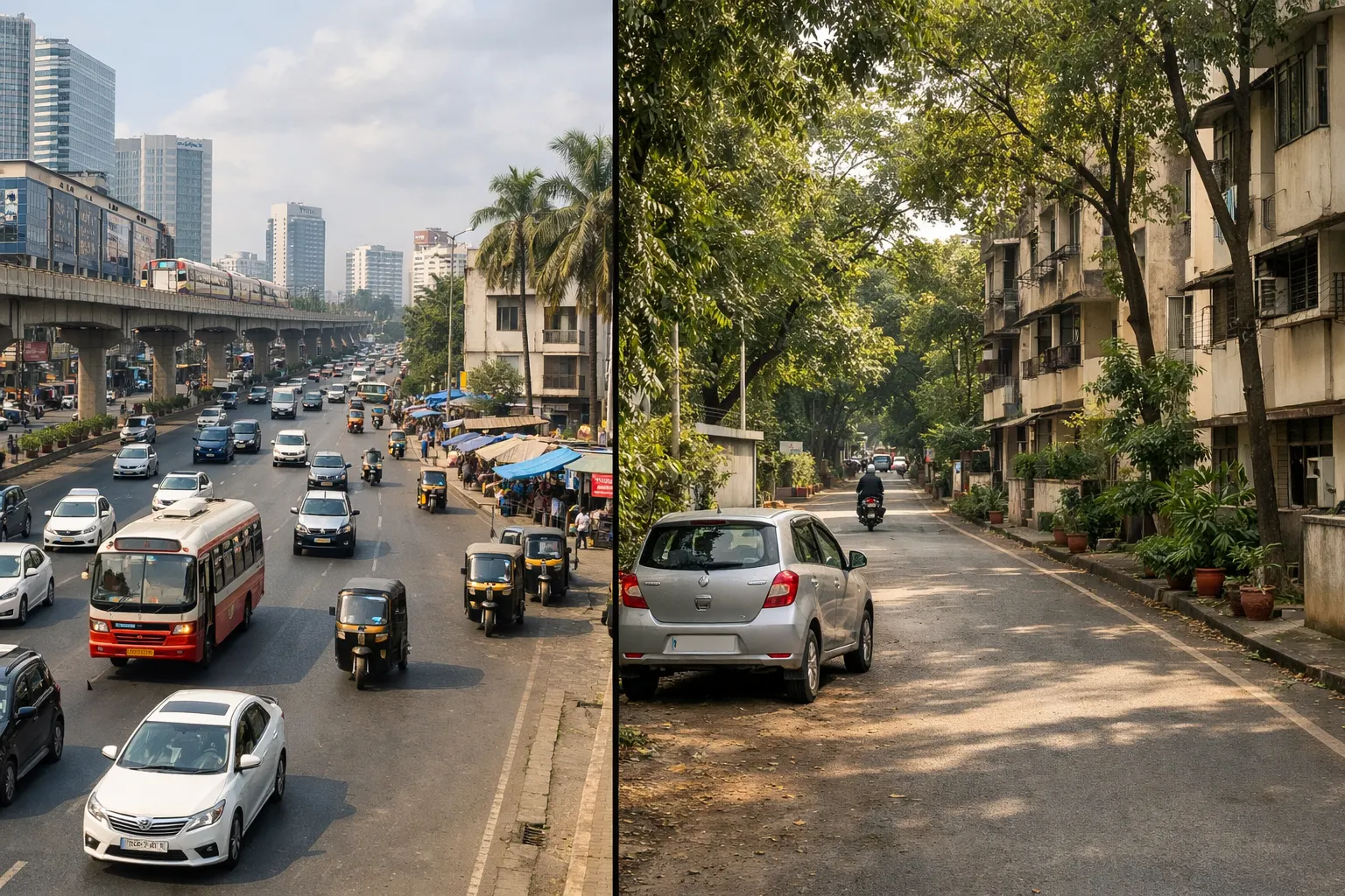 Busy Vashi street at evening with lights and people showing active urban lifestyle environment