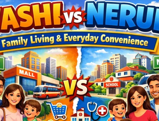 Vashi vs Nerul comparison showing urban commercial area vs residential neighborhood in Navi Mumbai