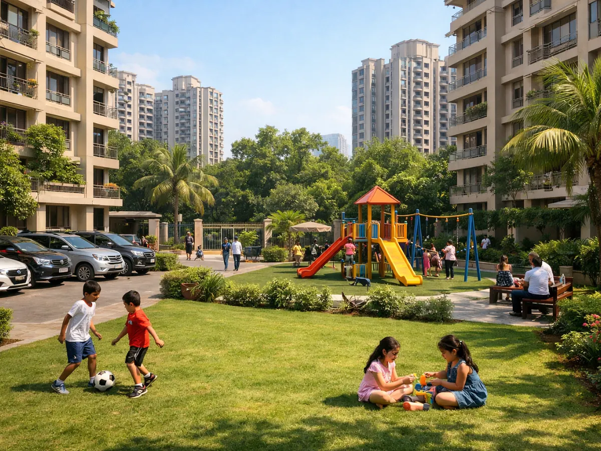 Gated residential society in Nerul with open space, parking and family-friendly environment