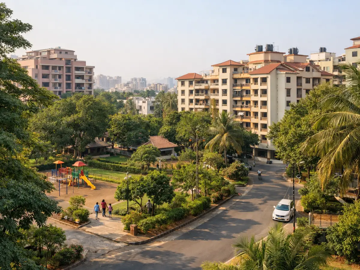 Vashi vs Nerul comparison showing urban commercial area vs residential neighborhood in Navi Mumbai