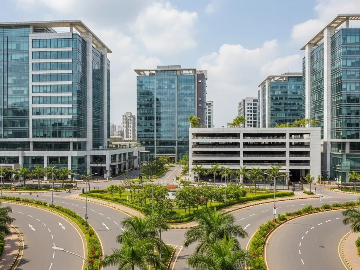 Court-and-civic professional office area in CBD Belapur with modest office buildings and legal-administrative business atmosphere