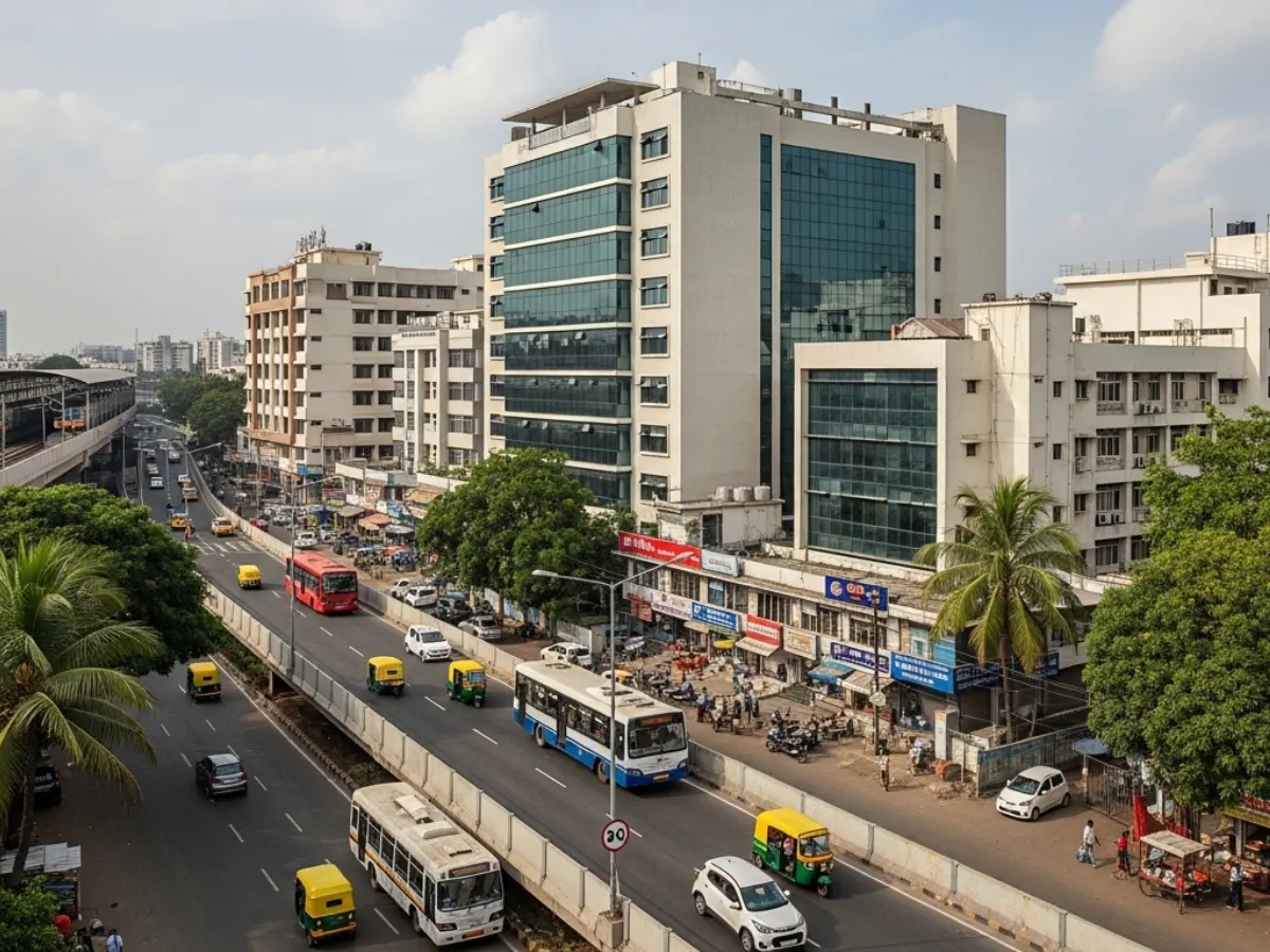 CBD Belapur commercial office node in Navi Mumbai showing station-linked offices, civic-professional office zone, and a newer peripheral commercial complex