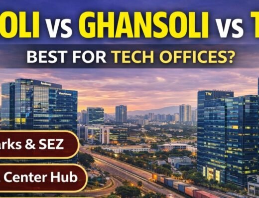 Best Industrial Area in Navi Mumbai for Tech and Hybrid Occupiers Airoli, Ghansoli or TTC Belt is visible in this image.
