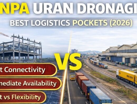 Best Logistics and Industrial Pockets near JNPA Uran and Dronagiri is visible in this image.
