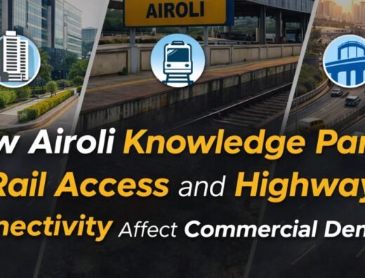 How Airoli Knowledge Park, Rail Access and Highway Connectivity Affect Commercial Demand thumbnail is visible in this image.