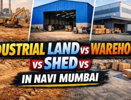 Comparison image of industrial land, industrial shed and warehouse in Navi Mumbai for occupiers, investors and logistics businesses